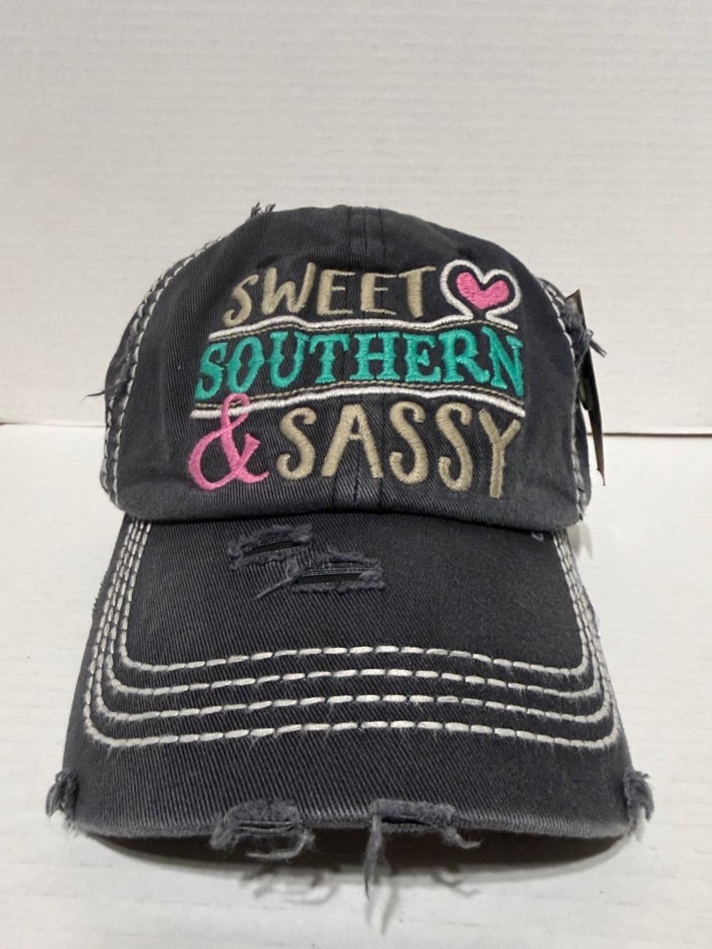 KBETHOS Black Distressed "Sweet Southern & Sassy" Embroidered Cap